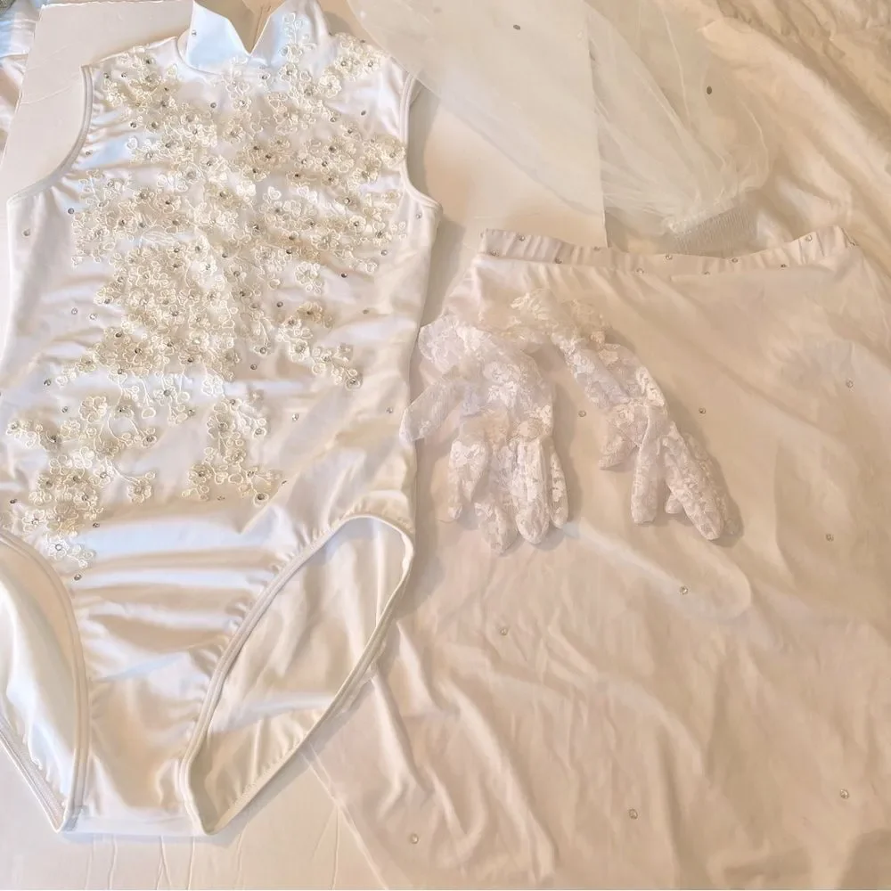 WEISSMAN custom solo Dance Costume white wedding bridal chapel veil gloves SA